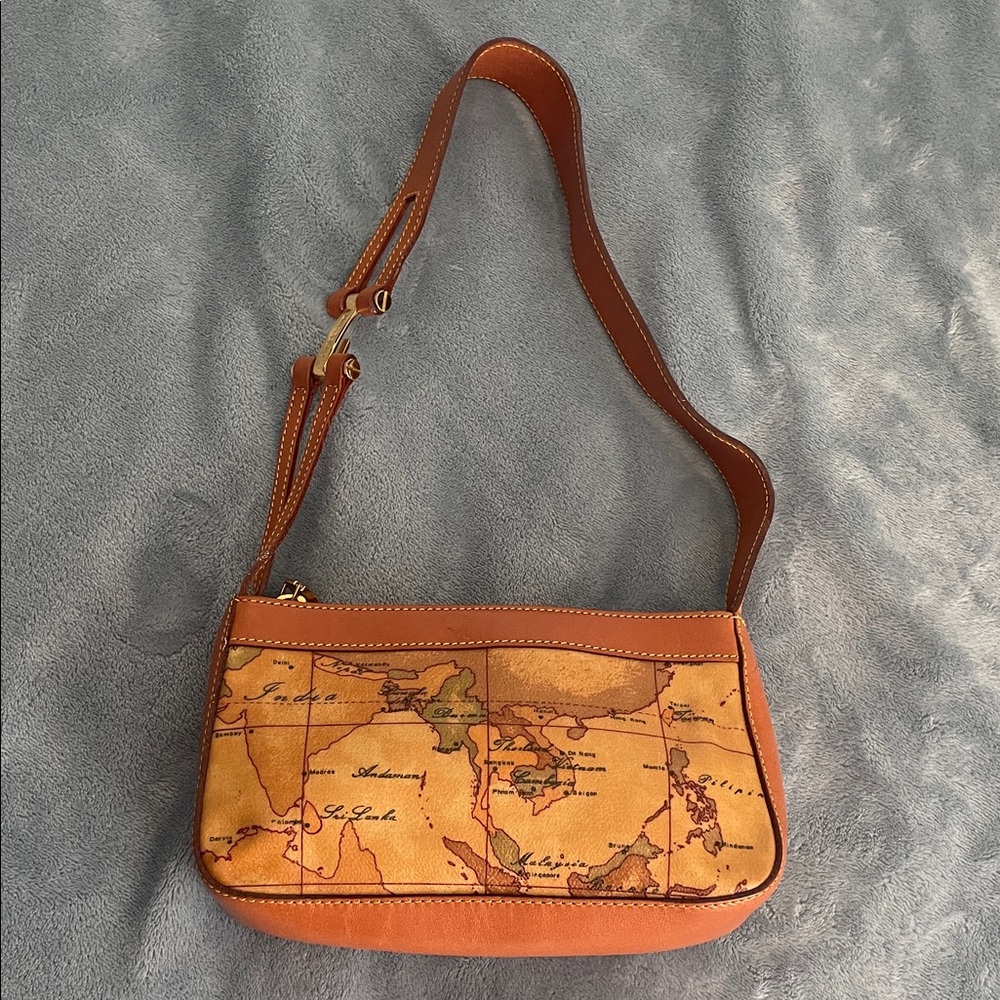 Alviero Martini Brown and Tan Map Shoulder Bag